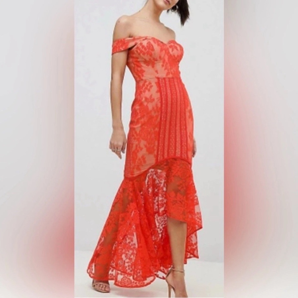 Jarlo Elegant Off-Shoulder Red Lace Dress sz 6 / Small